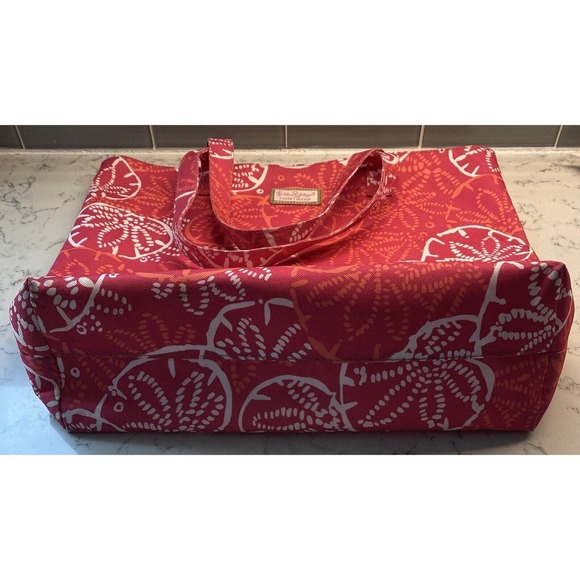 Lilly Pulitzer for Estee Lauder Tote Bag Pink Orange Tropical Sand Dollar Print - Picture 4 of 5